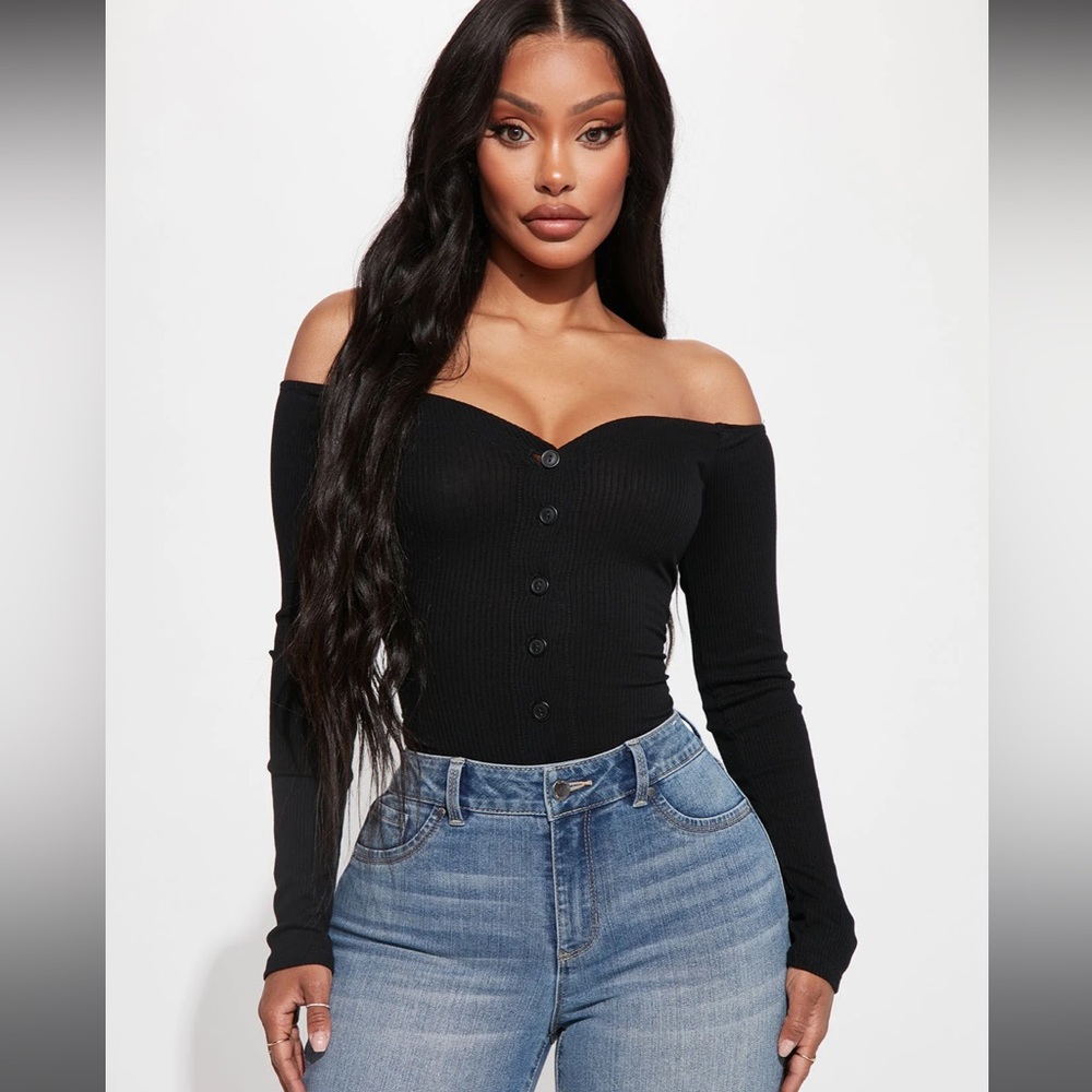 Fashion Nova Fool in Love Off Shoulder Bodysuit in black